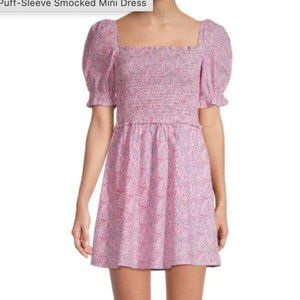 French Connection Rhodes Puff-Sleeve Smocked Mini Dress size 10 Large
